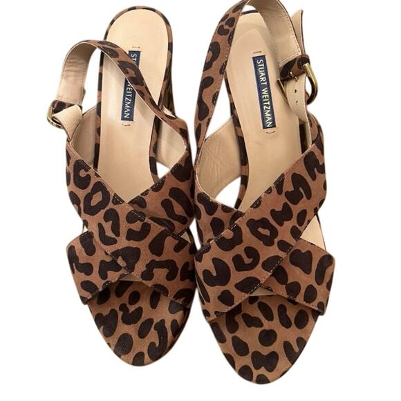 Stuart Weitzman Shoes Women's 8.5 Brown Jerry Cheetah Suede Slingback Sandals - Picture 3 of 9